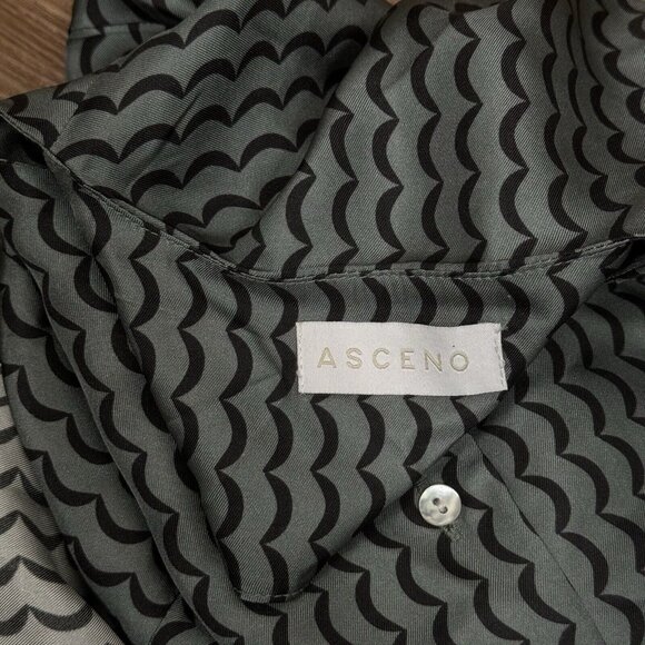 ASCENO 100% Silk Button Up Long Shirt Dress Long Sleeve Sz XS Agave Wave Printed - Picture 12 of 12